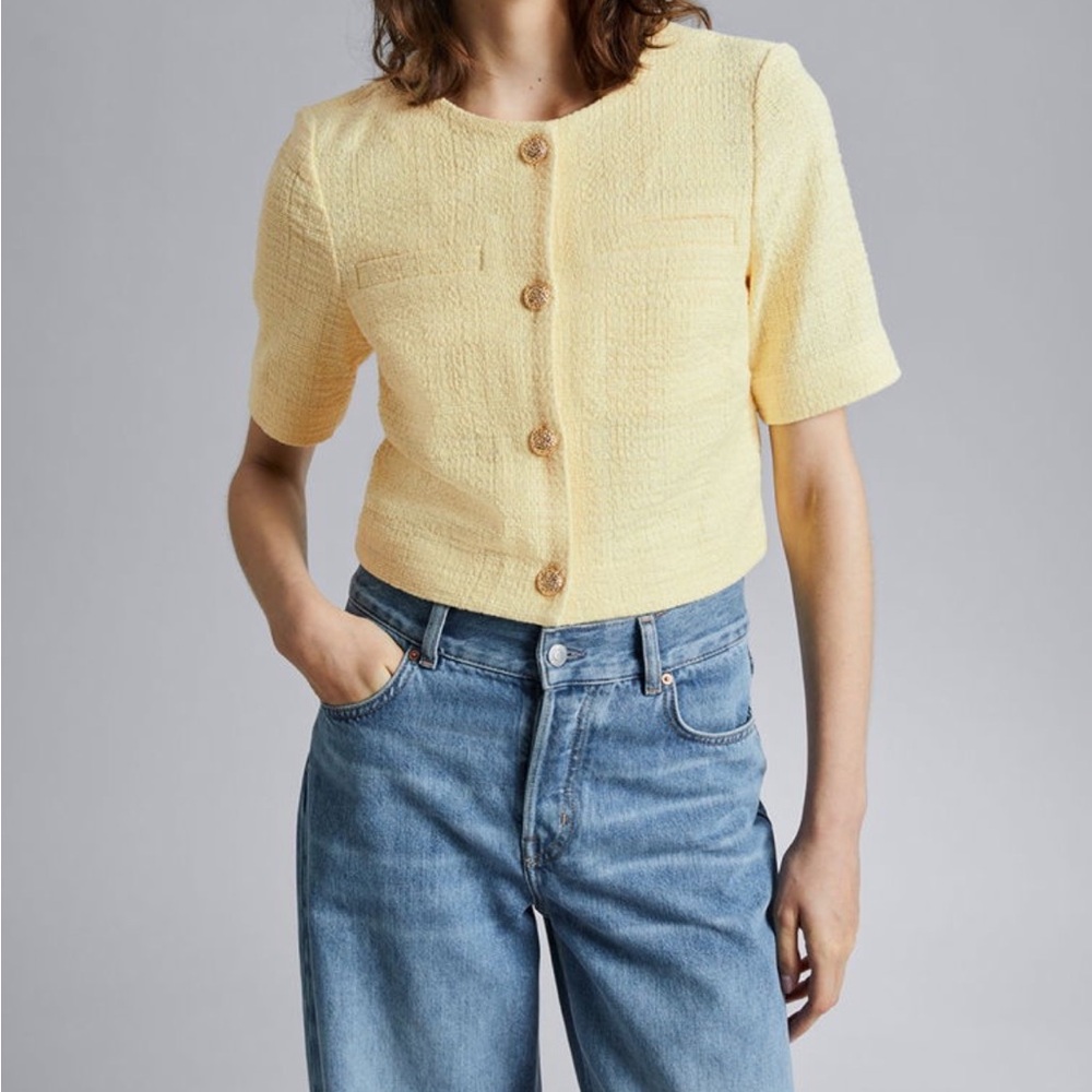 & Other Stories Cropped Bouclé Jacket in Pale Yellow